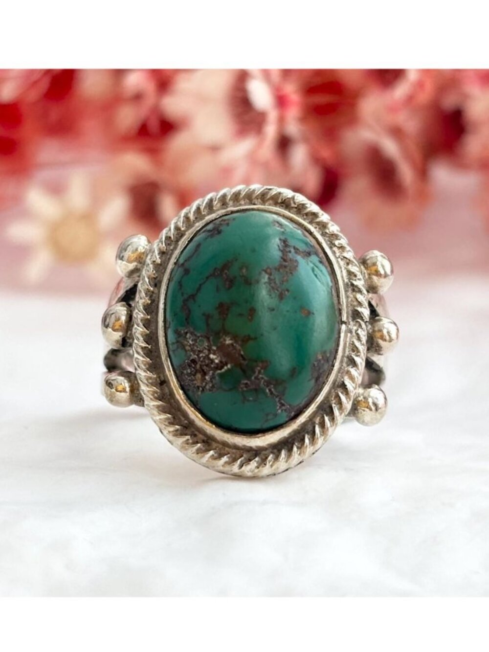 Natural Green Turquoise Stone Navajo Sterling Silver 925 Vintage Ring - sz 4.25